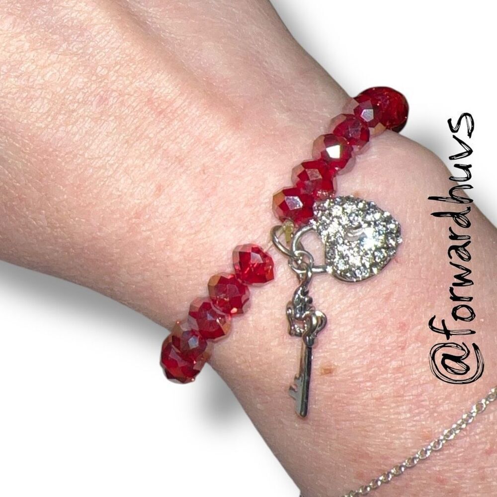 Bundle Sale 3 for $15 | Red Faceted Bead Stretch Bracelet – Rhinestone Lock & Ke